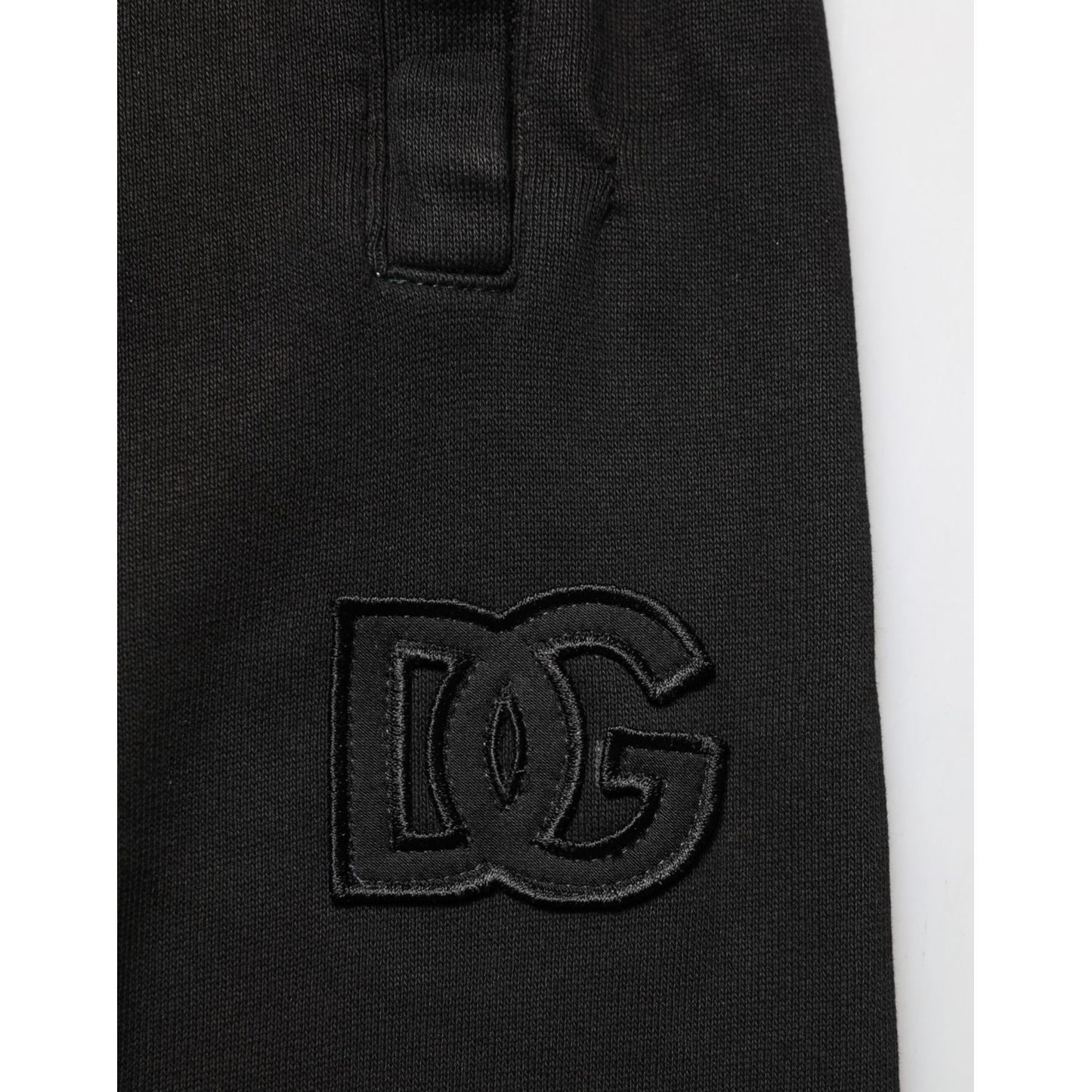 Dolce & Gabbana Black Cotton DG Logo Men Jogger Pants with logo detail on the side, showcasing the DG emblem, made in Italy.