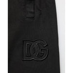 Dolce & Gabbana Black Cotton DG Logo Men Jogger Pants with logo detail on the side, showcasing the DG emblem, made in Italy.