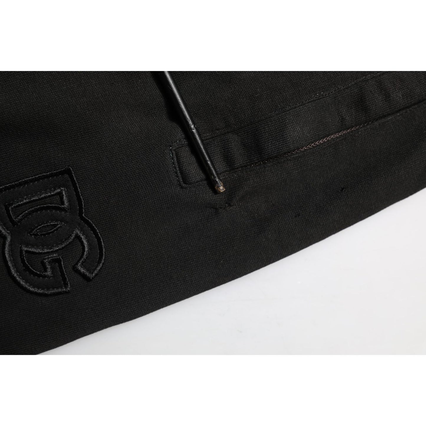 Dolce & Gabbana Black Cotton DG Logo Men Jogger Pants with repaired holes near pocket