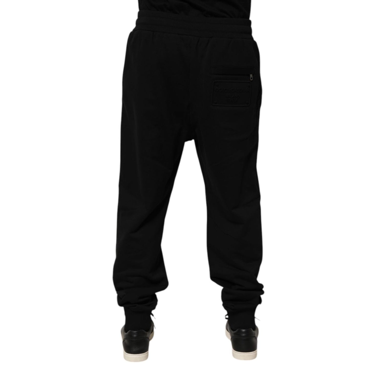 Dolce & Gabbana Black Cotton Drawstring Logo Sweatpants Pants