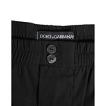 Dolce & Gabbana Black Cotton Elastic Waistband Button Swimwear showcasing elastic band and button detail.