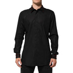 Dolce & Gabbana Black Cotton Embellished Collar Men’s Shirt with red details on collar and cuffs