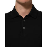 Dolce & Gabbana Black Cotton Graphic Print PoloShirt T-shirt with classic collar and button placket, showcasing modern elegance.