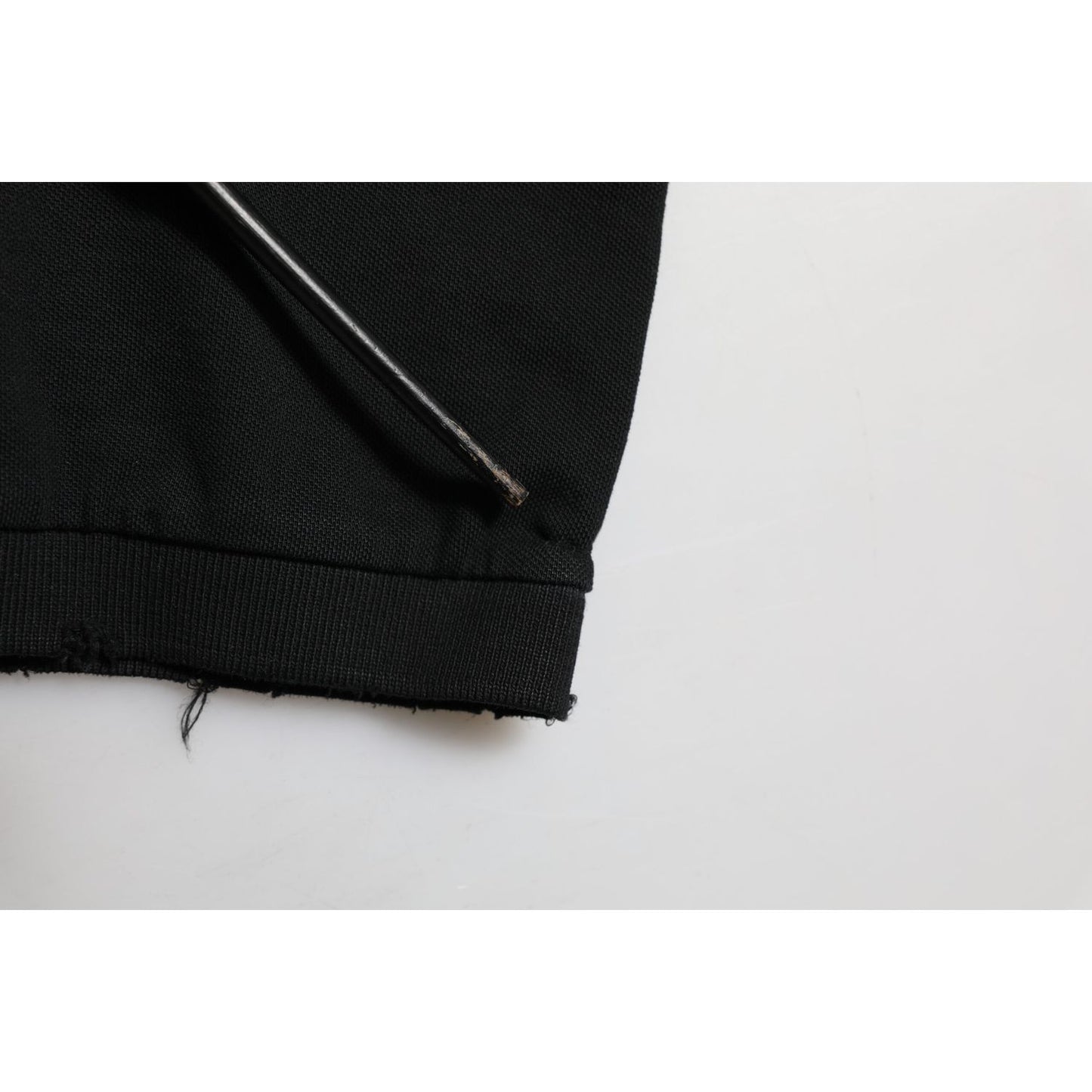 Close-up of cuff detail on Dolce & Gabbana Black Cotton Graphic Print PoloShirt T-shirt