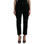 Dolce & Gabbana Black Cotton High Waist Tattered Denim Jeans featuring high waist and zipper closure, made from 98% cotton. Made in Italy.