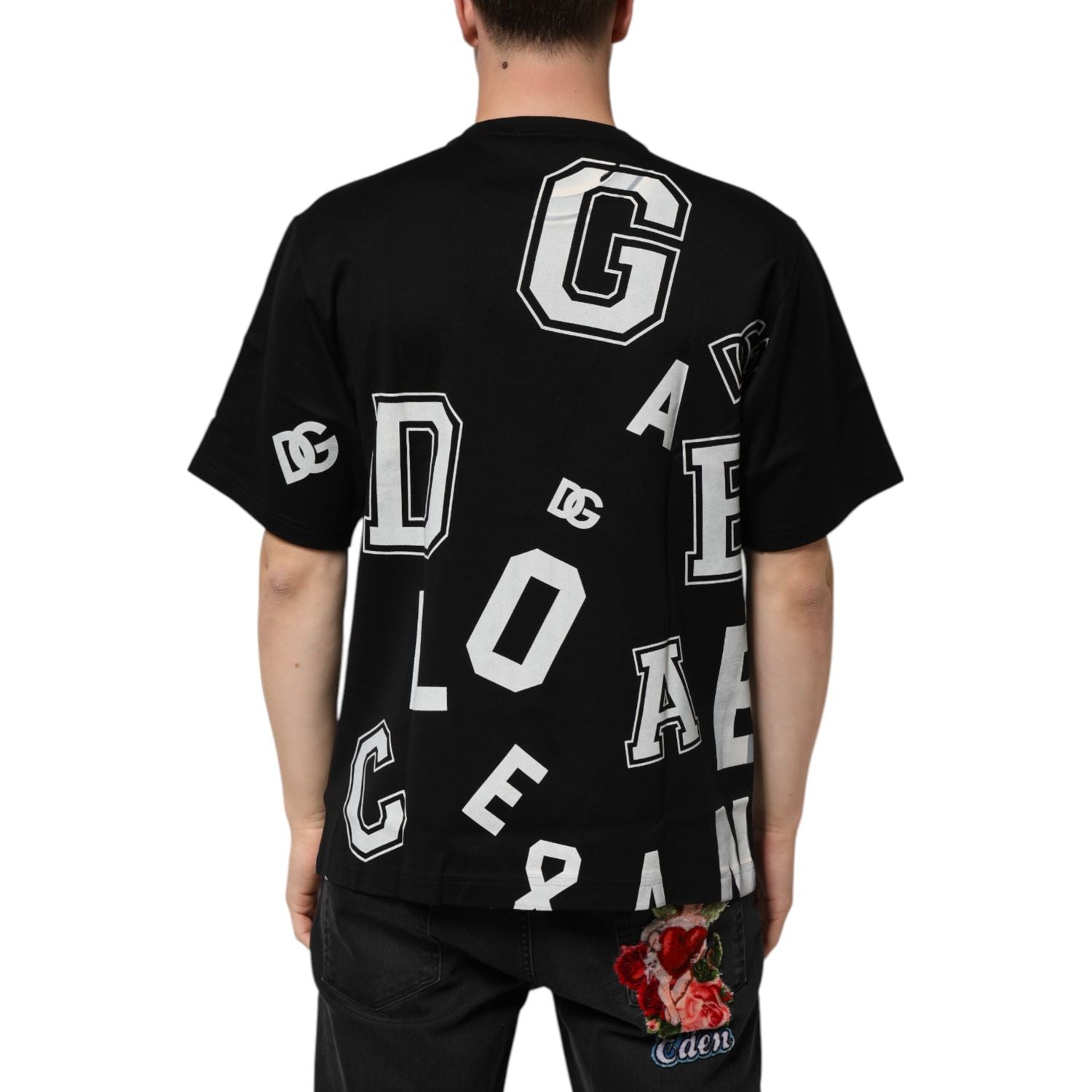 Dolce & Gabbana Black Cotton Letter Print Short Sleeve T-shirt