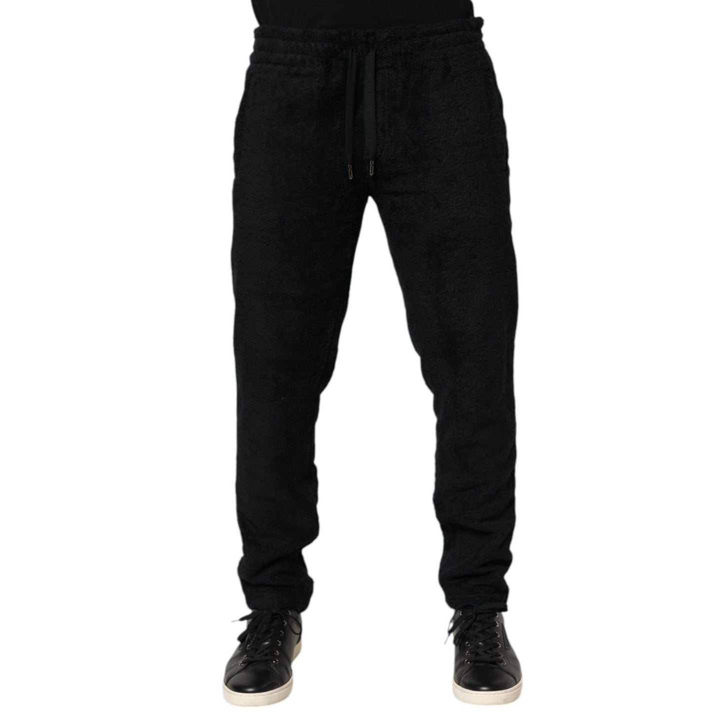Dolce & Gabbana Black Cotton Logo Men Jogger Sweatpants Pants with tapered fit and adjustable waistband for comfort and style.