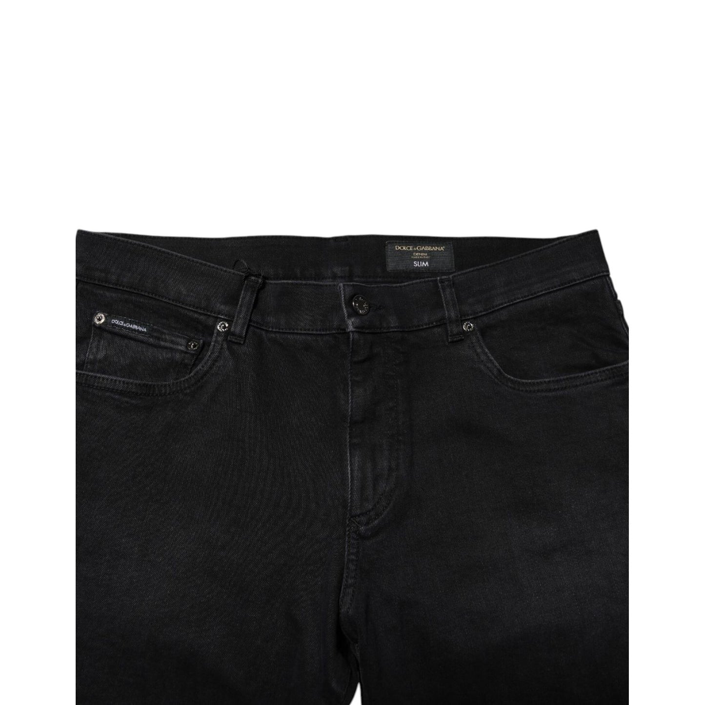 Dolce & Gabbana Black Cotton Logo Plaque Denim Jeans