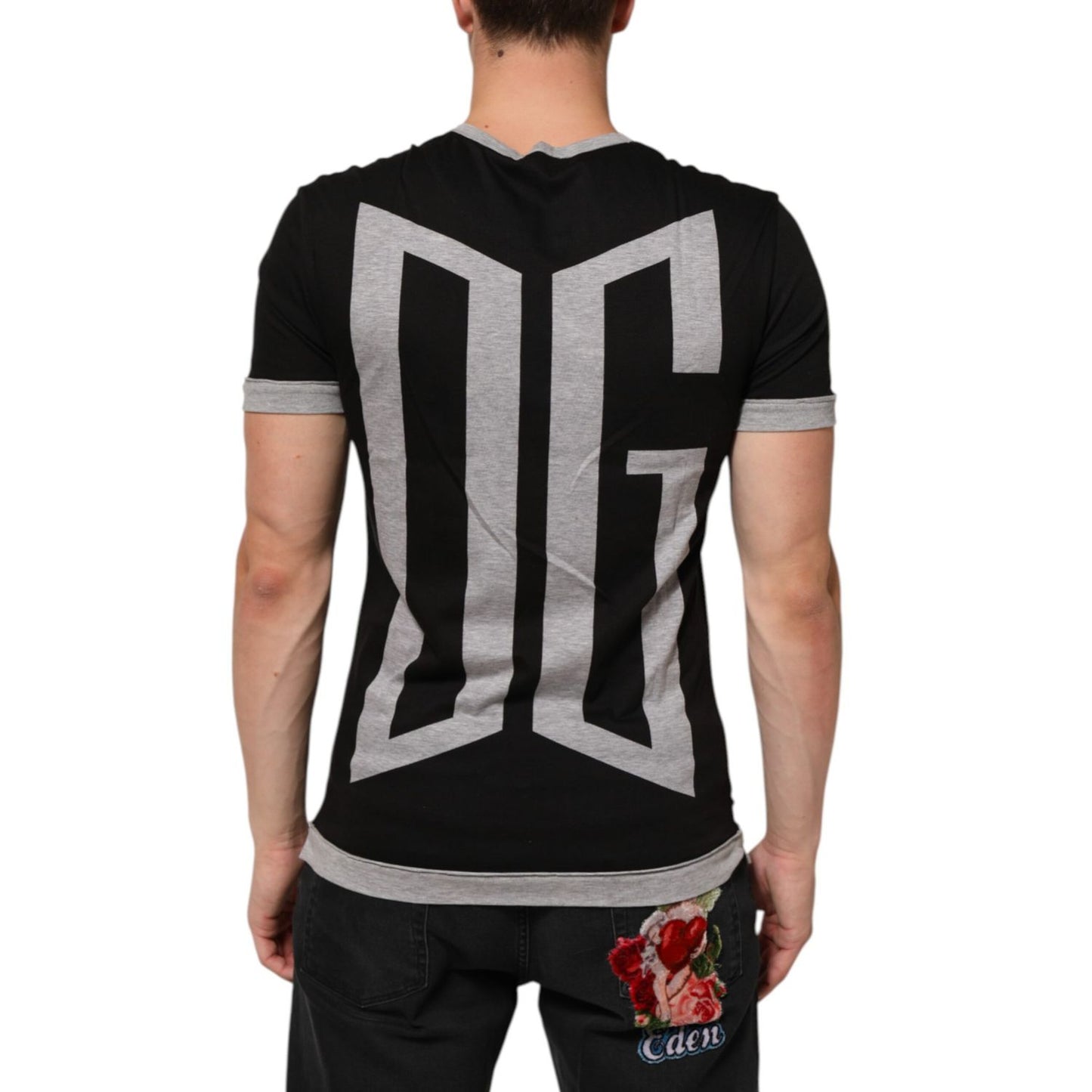 Dolce & Gabbana Black Cotton Logo Print Men Crew Neck T-shirt