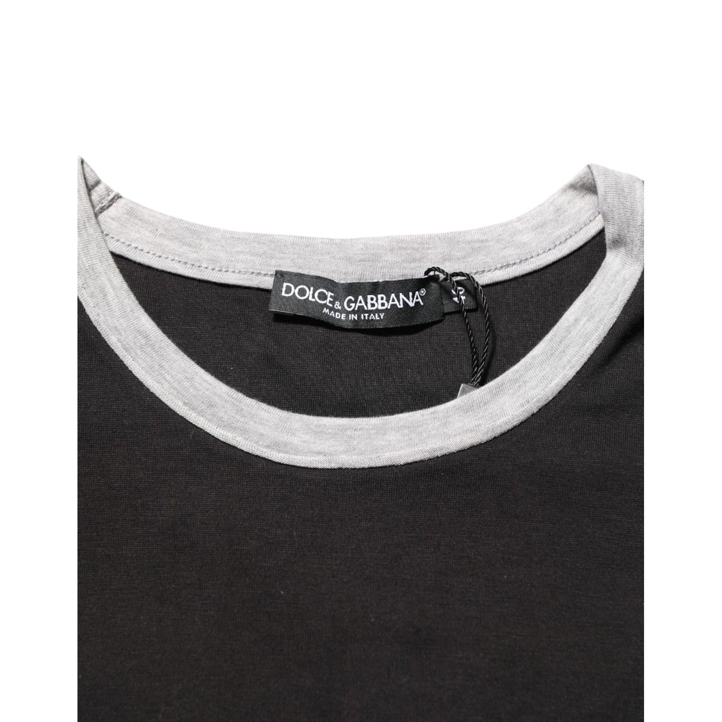 Dolce & Gabbana Black Cotton Logo Print Men Crew Neck T-shirt