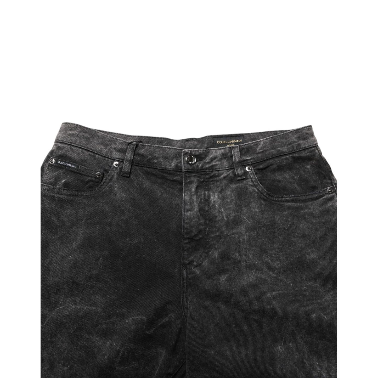 Dolce & Gabbana Black Cotton Mid Waist Denim Men Bermuda Short with button and zipper, classic style for casual and stylish looks.