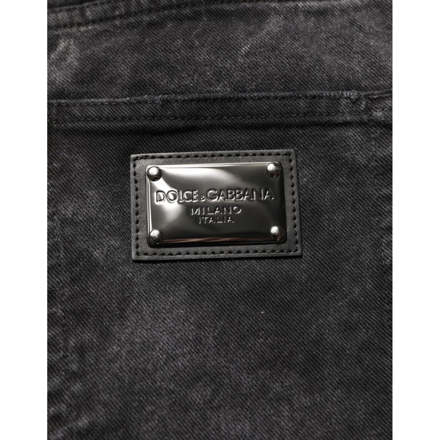 Dolce & Gabbana Black Cotton Mid Waist Denim Men Bermuda Short label close-up