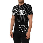 Dolce & Gabbana Black Cotton Polka Dots Round Neck T-shirt with logo, short sleeves, and modern design, modeled on a person.