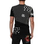 Dolce & Gabbana Black Cotton Polka Dots Round Neck T-shirt with logo and unique design on back view.