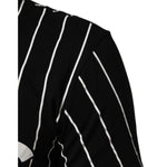 Close-up of Dolce & Gabbana Black Cotton Polka Dots Round Neck T-shirt with striped design.