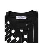 Dolce & Gabbana Black Cotton Polka Dots Round Neck T-shirt with label detail, featuring exclusive design, made in Italy.