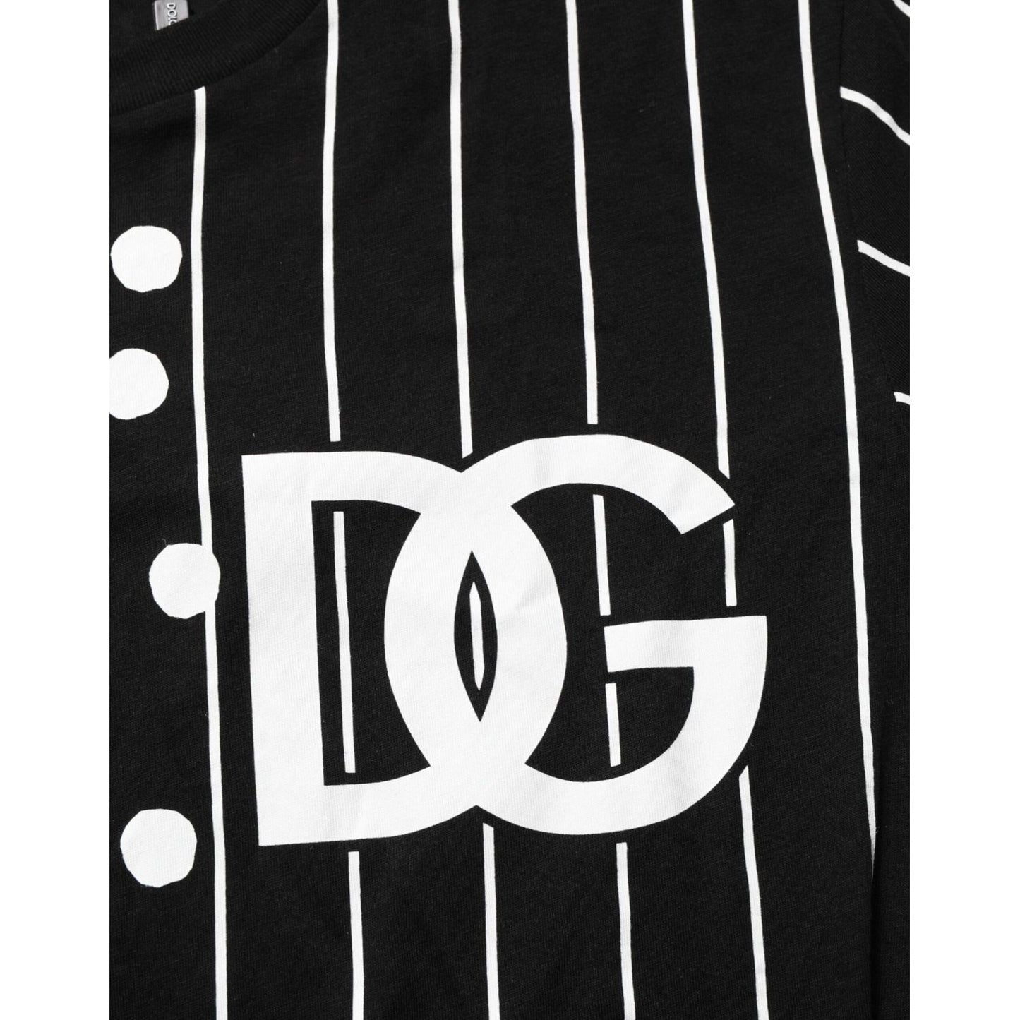 Dolce & Gabbana Black Cotton Polka Dots Round Neck T-shirt with logo detail and pinstripe pattern design