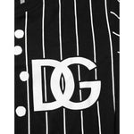 Dolce & Gabbana Black Cotton Polka Dots Round Neck T-shirt with logo detail and pinstripe pattern design