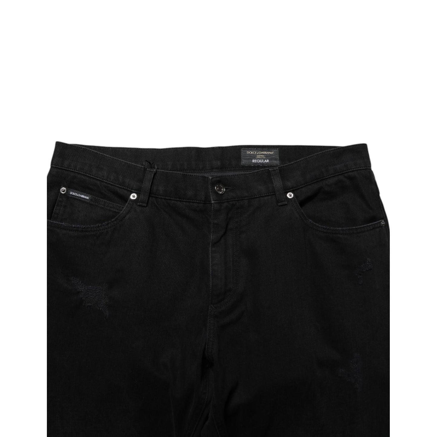 Dolce & Gabbana Black Cotton Regular Denim Men Trouser Jeans featuring classic five-pocket design and subtle stitching details.