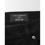 Dolce & Gabbana Black Cotton Regular Denim Men Trouser Jeans label detail showing brand and regular fit tag.