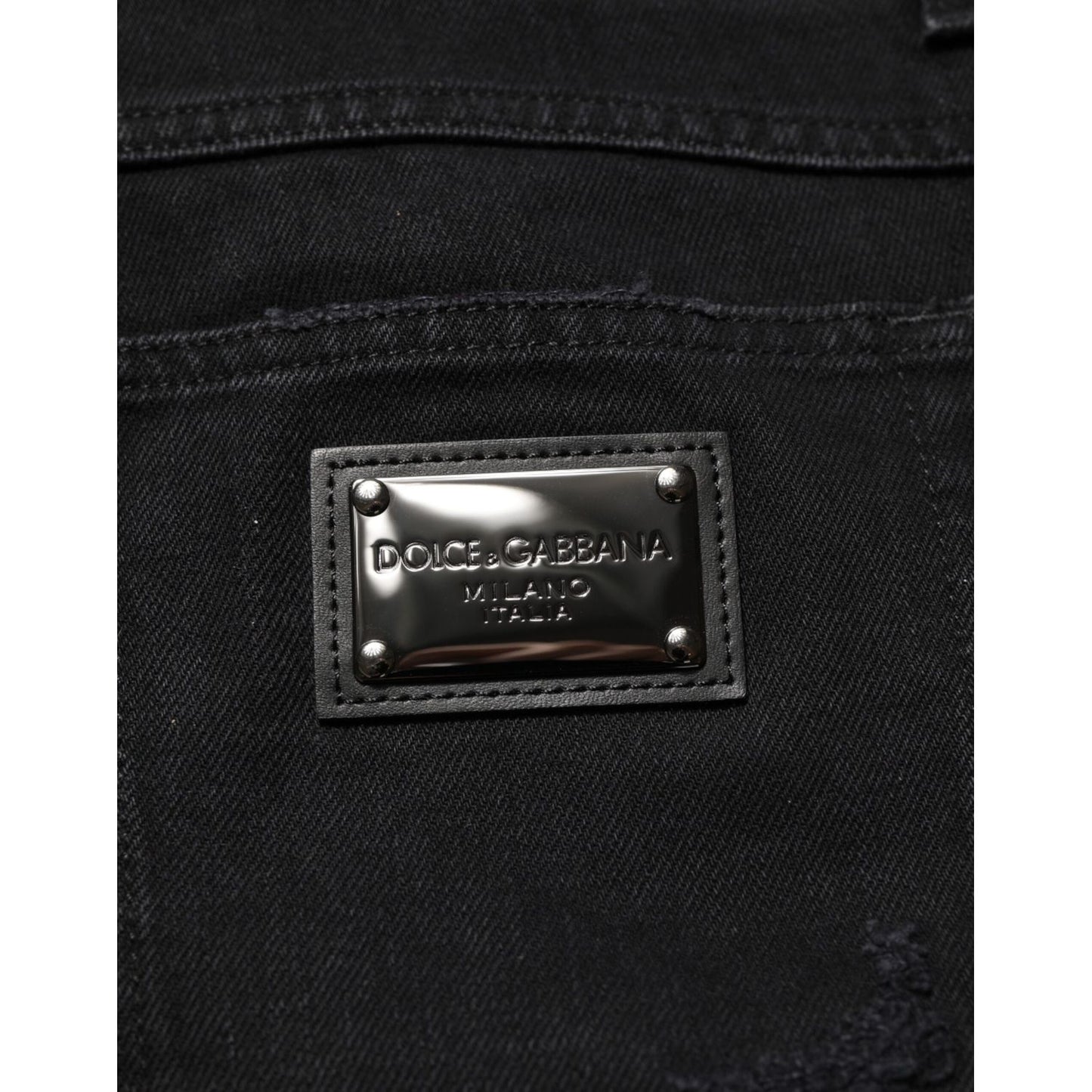Dolce & Gabbana Black Cotton Regular Denim Men Trouser Jeans with brand label detail; premium quality and timeless style.