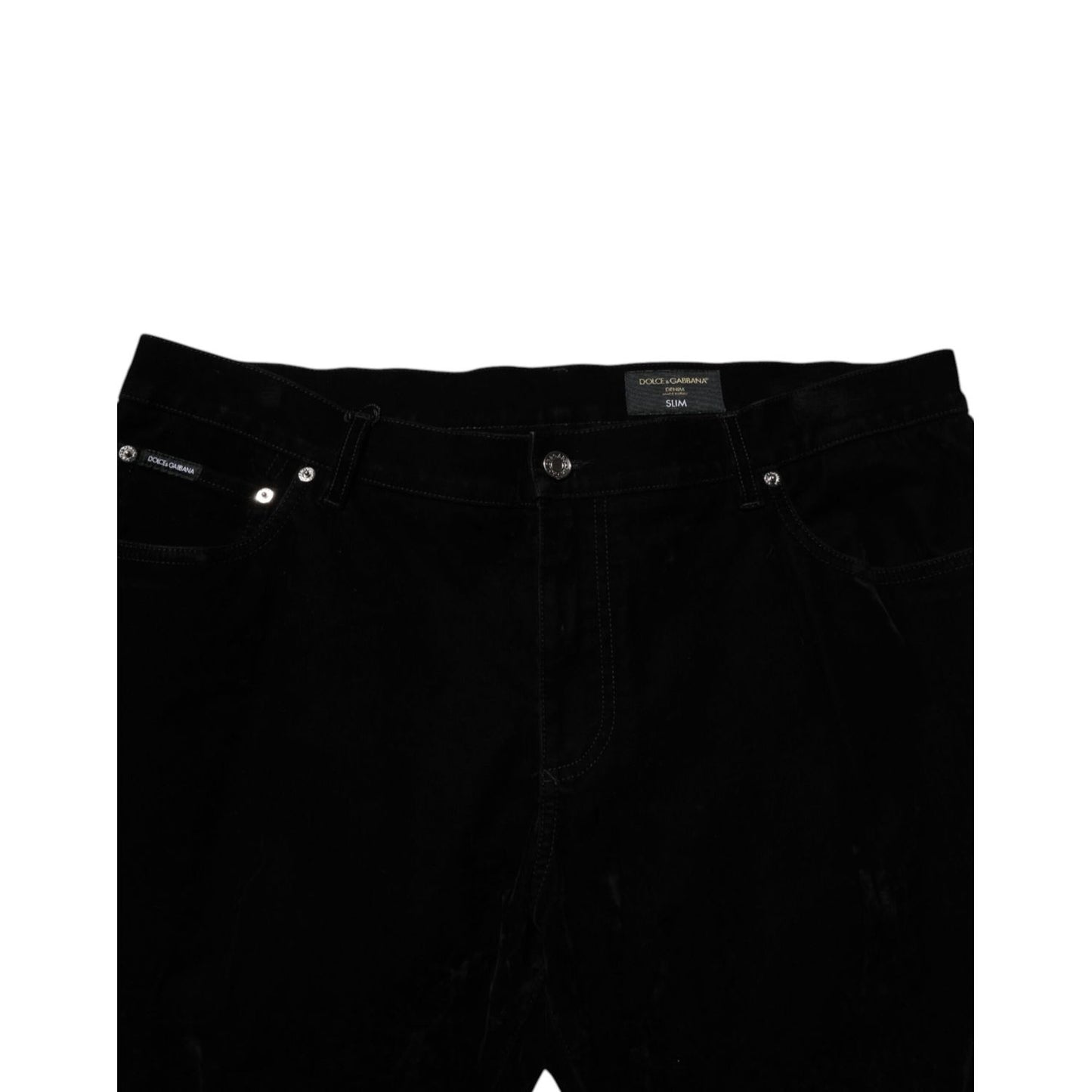 Dolce & Gabbana Black Cotton Slim Fit Denim Trouser Jeans featuring five-pocket design and button closure for versatile style.
