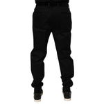 Dolce & Gabbana Black Cotton Stretch Casual Trouser Pants, back view showcasing sleek tailored design and comfortable fit.