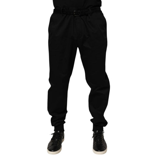 Dolce & Gabbana Black Cotton Stretch Casual Trouser Pants with tailored fit and sleek design for smart-casual occasions.