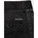 Dolce & Gabbana Black Cotton Stretch Casual Trouser Pants close-up with button detail.