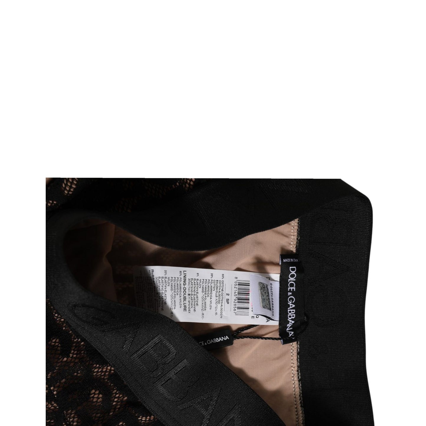 Dolce & Gabbana Black DG Logo Lace High Brief Panty Underwear with wide elastic waistband and lace detailing.