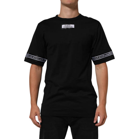 Dolce & Gabbana Black DGRoyals Cotton Men Crew Neck IT T-shirt with iconic logo, premium cotton, classic design, and Italian elegance.