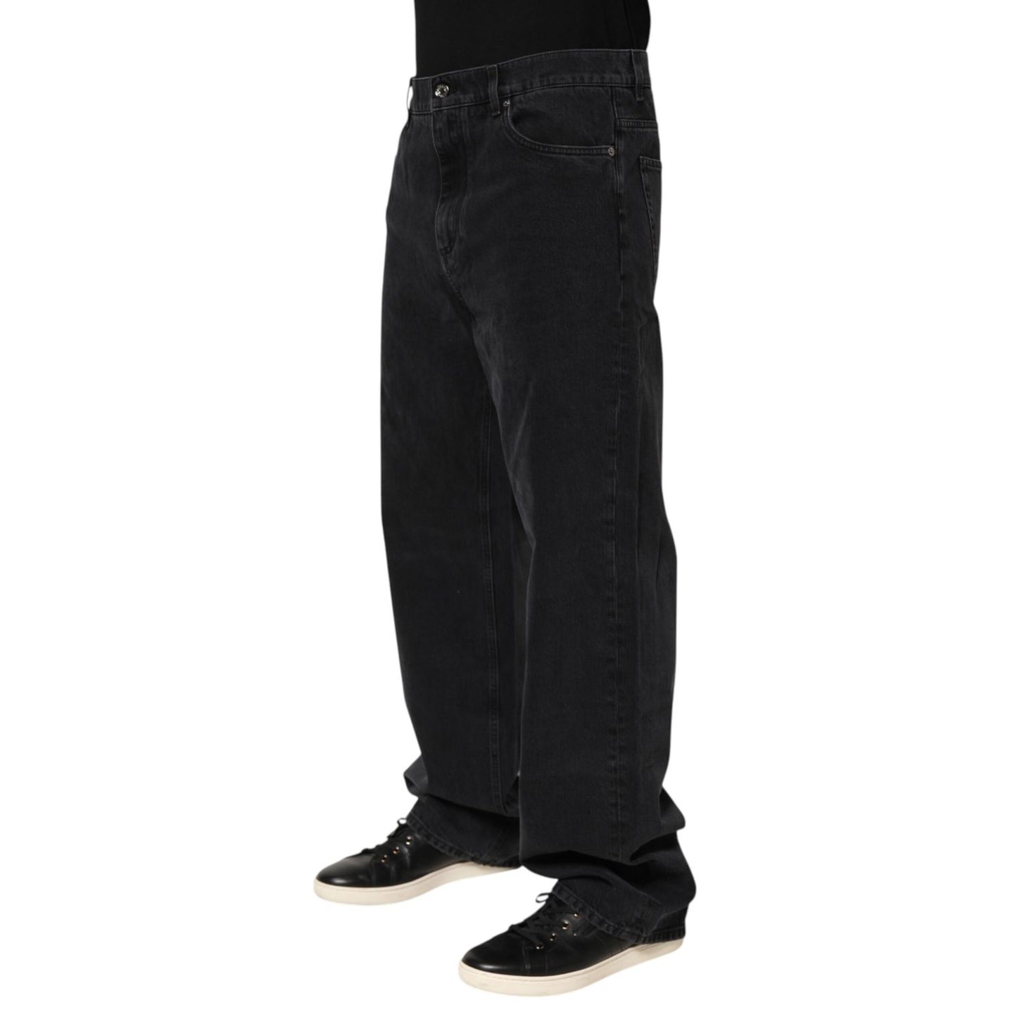 Dolce & Gabbana Black Denim Wide Leg Relaxed Fit Pants Jeans, 100% cotton wide-leg, classic five-pocket design, sleek black color.