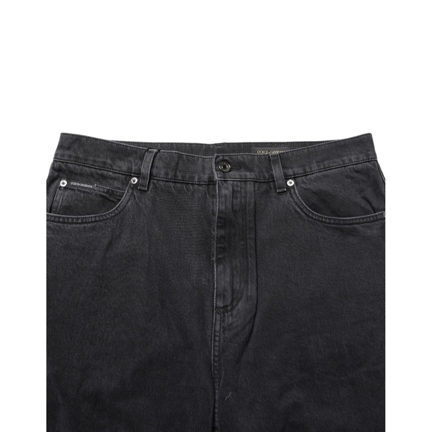 Dolce & Gabbana Black Denim Wide Leg Relaxed Fit Pants Jeans, featuring a classic five-pocket style in 100% cotton.