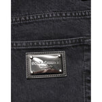 Dolce & Gabbana Black Denim Wide Leg Relaxed Fit Pants Jeans with logo plaque