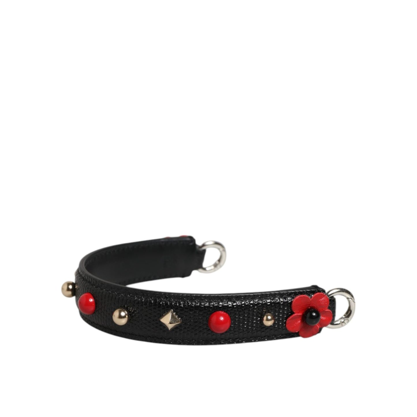 Dolce & Gabbana Black Embellished Leather Bag Handle Women Shoulder Strap with red and gold accents