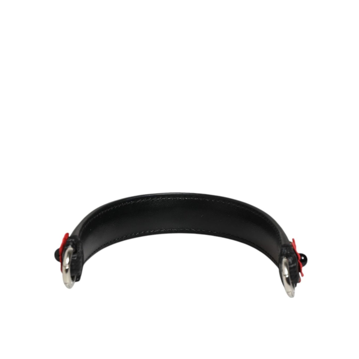 Dolce & Gabbana Black Embellished Leather Bag Handle Women Shoulder Strap, calf leather, Italian-made accessory with logo details.