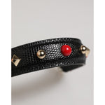 Dolce & Gabbana Black Embellished Leather Bag Handle Women Shoulder Strap with golden studs and red accents, luxury fashion accessory.