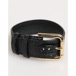 Dolce & Gabbana Black Embossed Leather Gold Buckle Belt Strap Bracelet featuring sleek design and luxury craftsmanship.