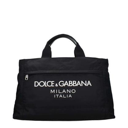 Dolce & Gabbana Black Fabric Luggage And Travel with logo, adjustable and removable shoulder strap, casual style large travel bag.
