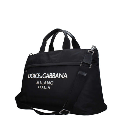 Dolce & Gabbana Black Fabric Luggage And Travel with front logo, adjustable and removable shoulder strap, and zip closure.