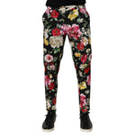 Dolce & Gabbana Black Floral Cotton Dress Formal Trouser Pants with elegant floral pattern and modern fit for upscale gatherings.