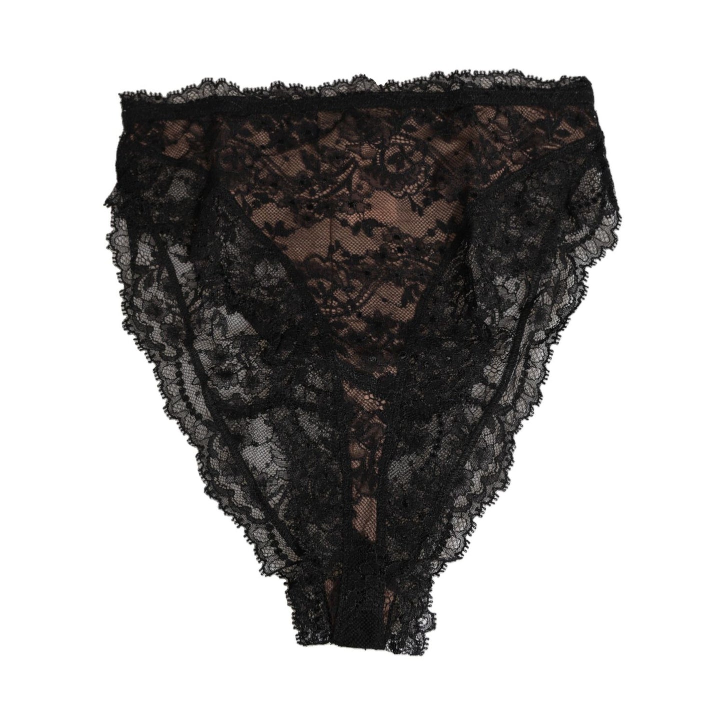 Dolce & Gabbana Black Floral Lace Mesh High Brief Panty Underwear, sheer Italian lace, high-waist style