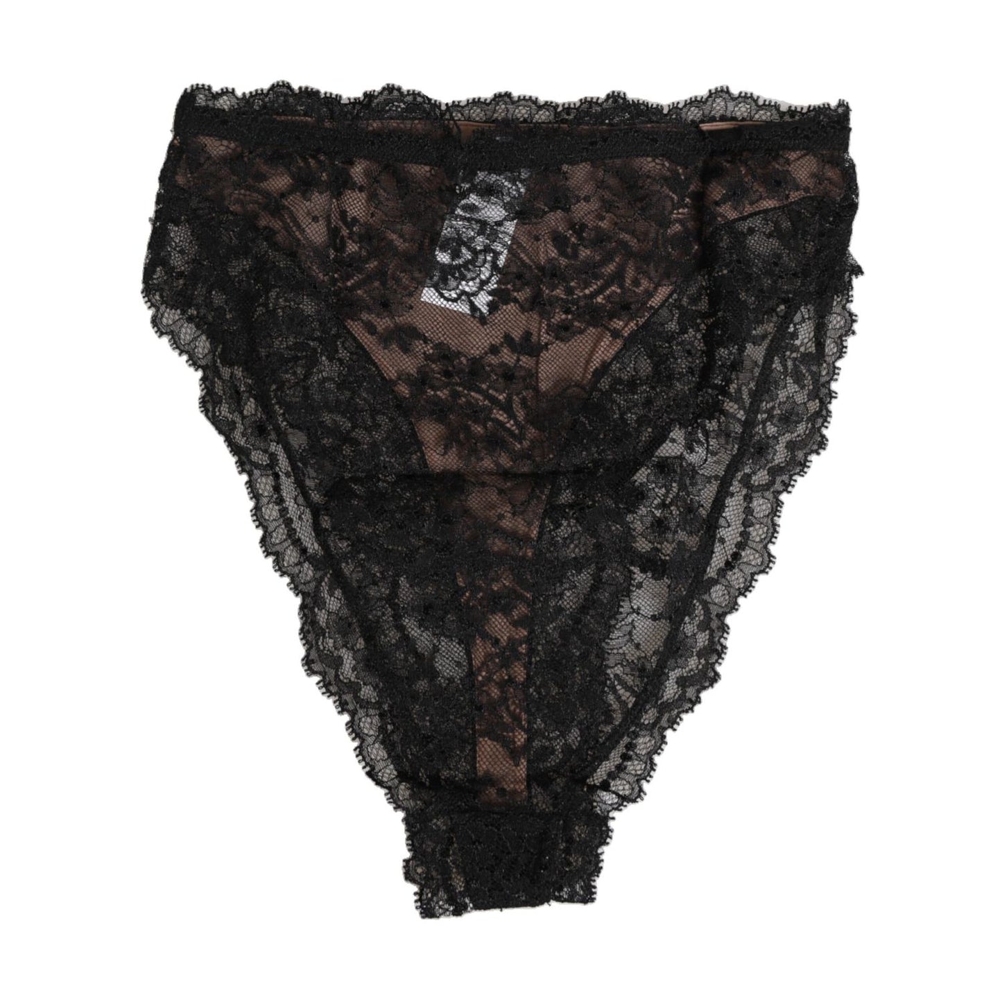 Dolce & Gabbana Black Floral Lace Mesh High Brief Panty Underwear featuring sheer floral lace and soft mesh design