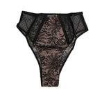 Dolce & Gabbana Black Floral Lace Sheer Mesh High Waist Underwear with embroidered detailing, crafted from premium Italian materials.