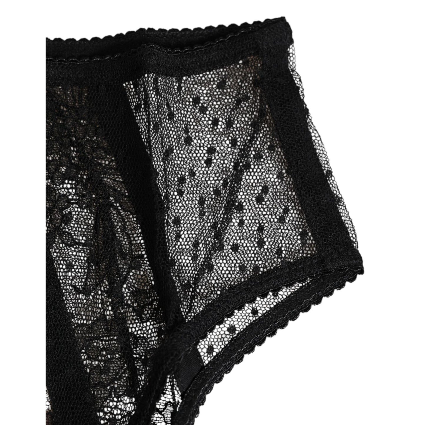 Dolce & Gabbana Black Floral Lace Sheer Mesh High Waist Underwear close-up detail