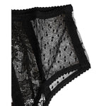 Dolce & Gabbana Black Floral Lace Sheer Mesh High Waist Underwear close-up detail