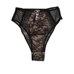 Dolce & Gabbana Black Floral Lace Sheer Mesh High Waist Underwear with embroidered detailing, premium Italian craftsmanship.