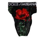 Dolce & Gabbana Black Floral Print High Waist Sheer Mesh Underwear featuring red poppy design and logo waistband
