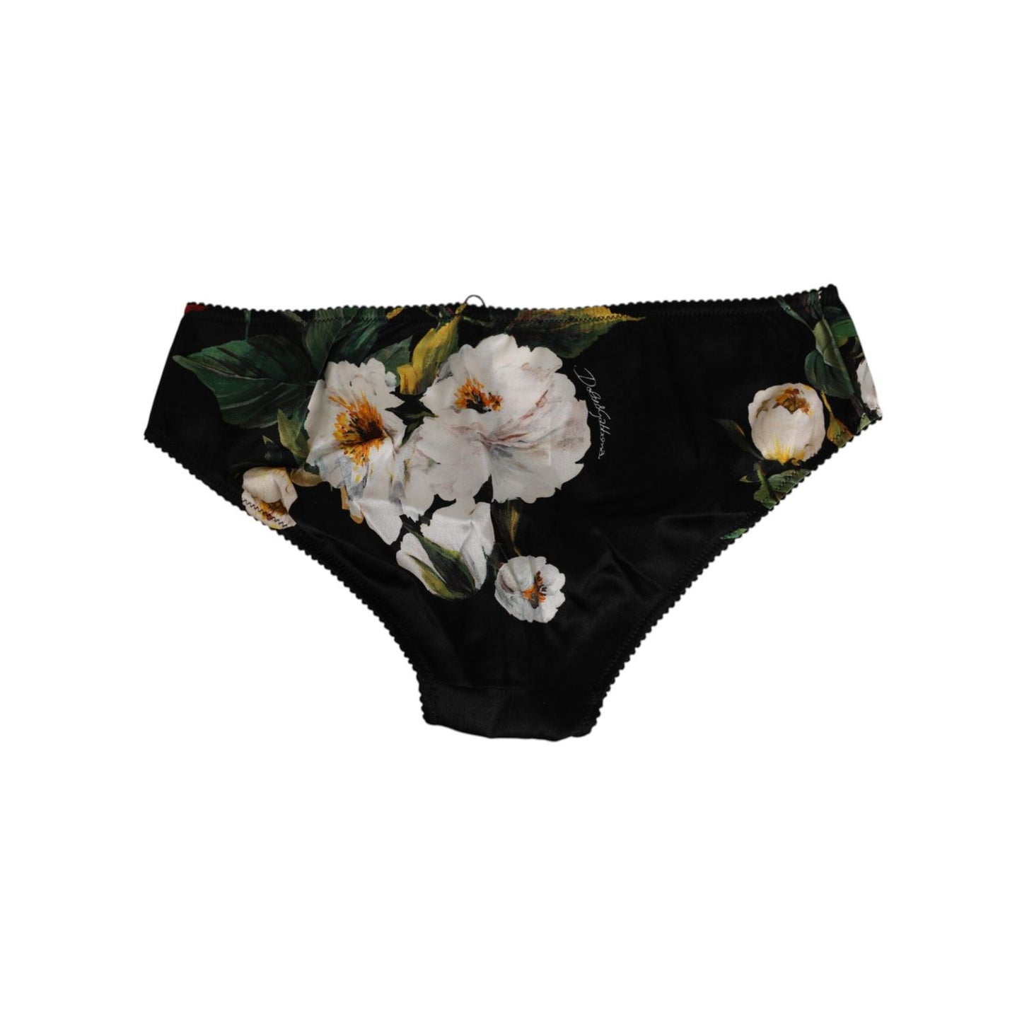 Dolce & Gabbana Black Floral Print Mid Waist Panty Underwear featuring luxurious Italian design with silk blend and floral details.