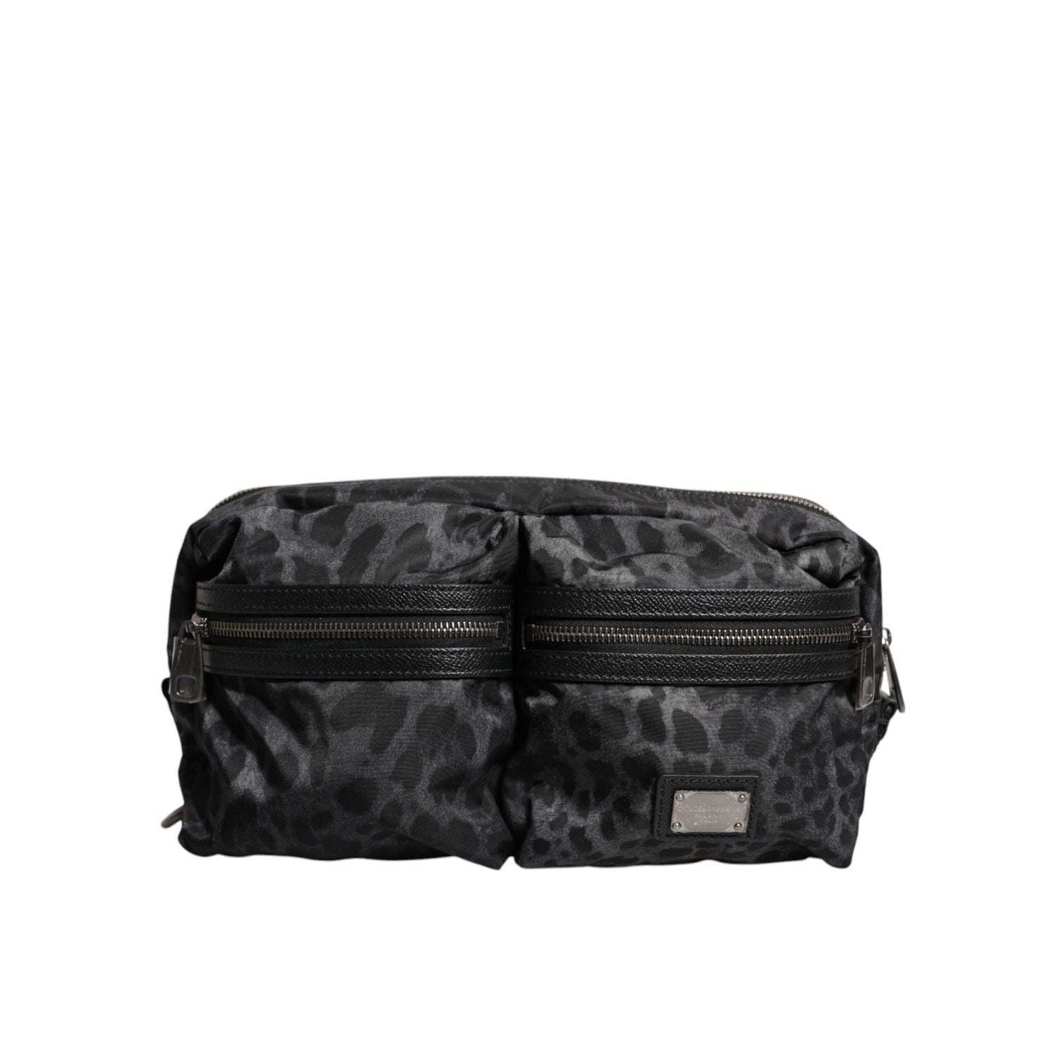 Dolce & Gabbana Black Gray Leopard DG Logo Belt Waist Fanny Pack Bag